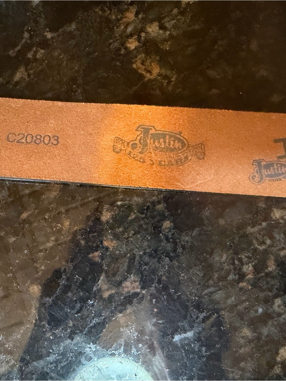 Justin Boots Distressed Brown Belt with Ornate Rhinestone Cross Buckle - Picture 3 of 5